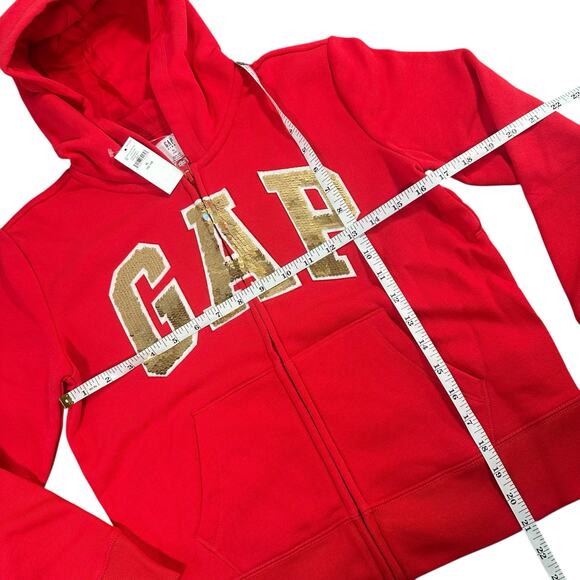 Gap Kids Sequins Logo Full Zip Hoodie Sweater Red Size XL 12 - Picture 4 of 6